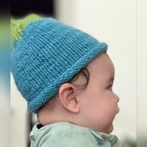 Hand-Knit Blue and Green Baby Berry Beanie